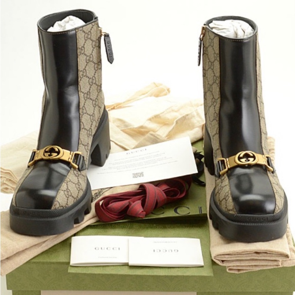 Gucci black leather interlocking G Horsebit boots size 40/ 9 woman